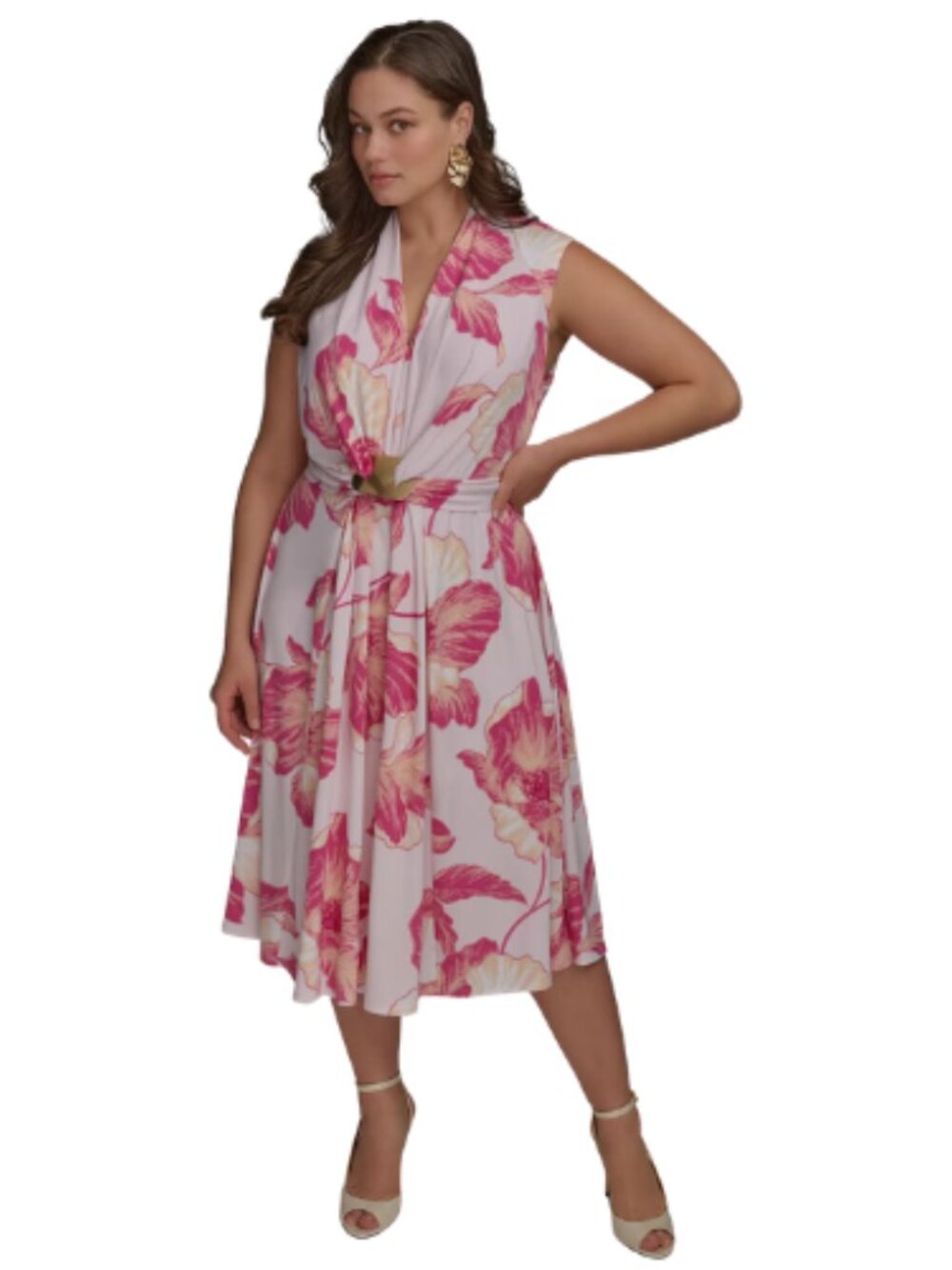 Donna Karen New York DKNY Apricot Peach V Neck Dress Formal Event Plus Size 18